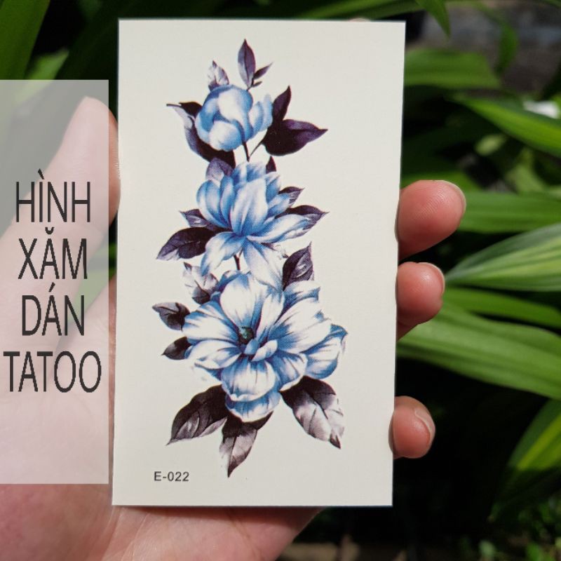 Hình xăm hoa xanh dương e22.Xăm dán tatoo mini tạm thời, size &lt;10x6cm
