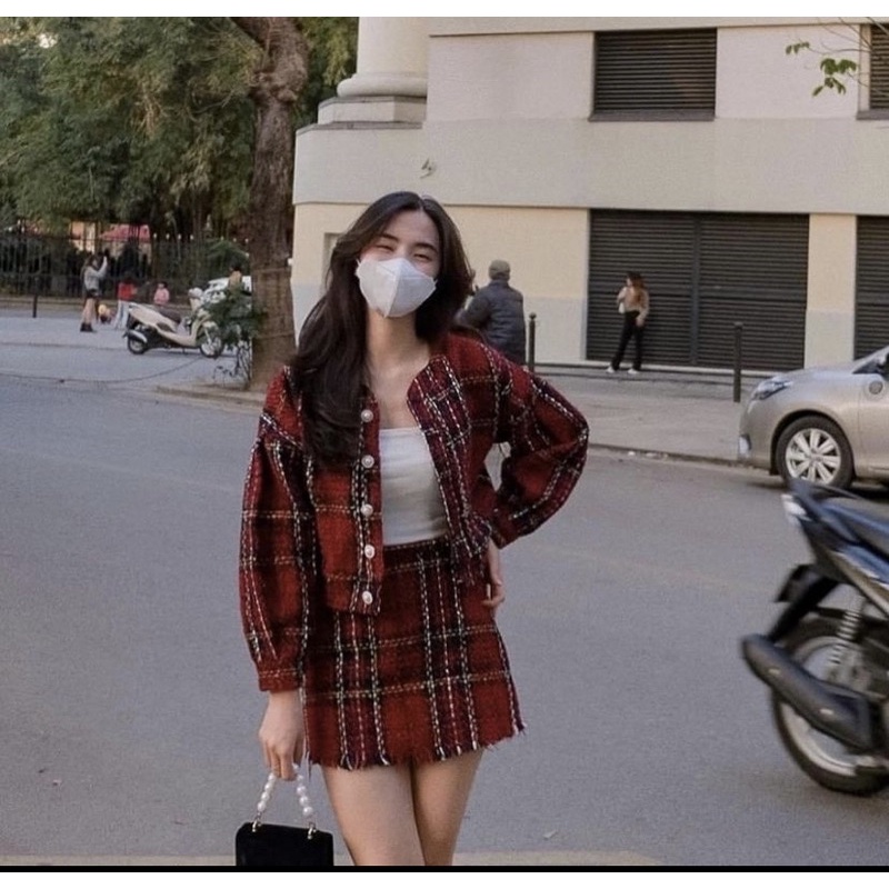 SET DẠ TWEED KẺ Ô ĐỎ