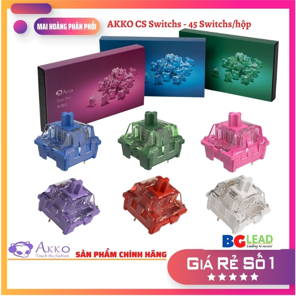 Switch thay nóng cho bàn phím cơ AKKO CS switch - Ocean Blue |Matcha Green |Red Rose (hộp 45 switchs)) - BH chính hãng