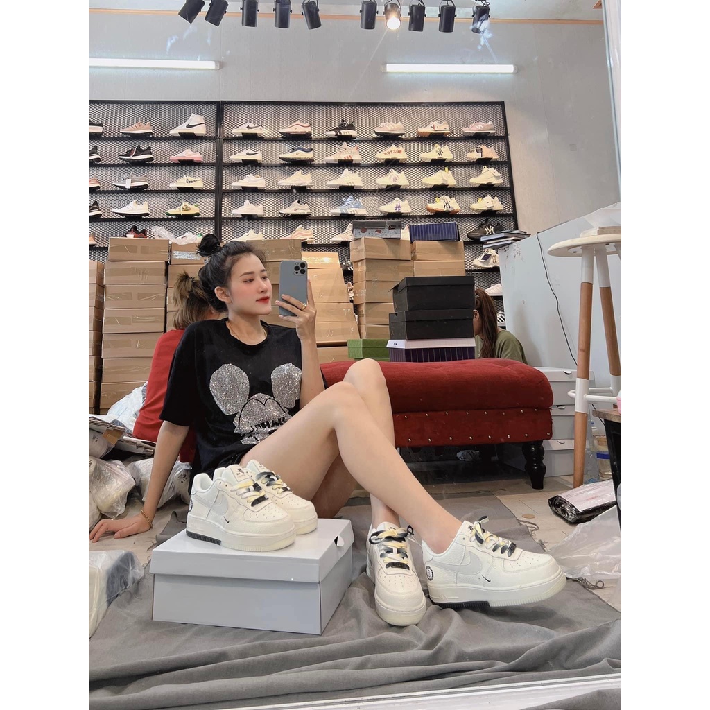 Giày _Nike Âm Dương phản quang, Giày Air Force 1 Be Sữa Nam Nữ  hàng siêu phẩm ảnh thật full box, bill