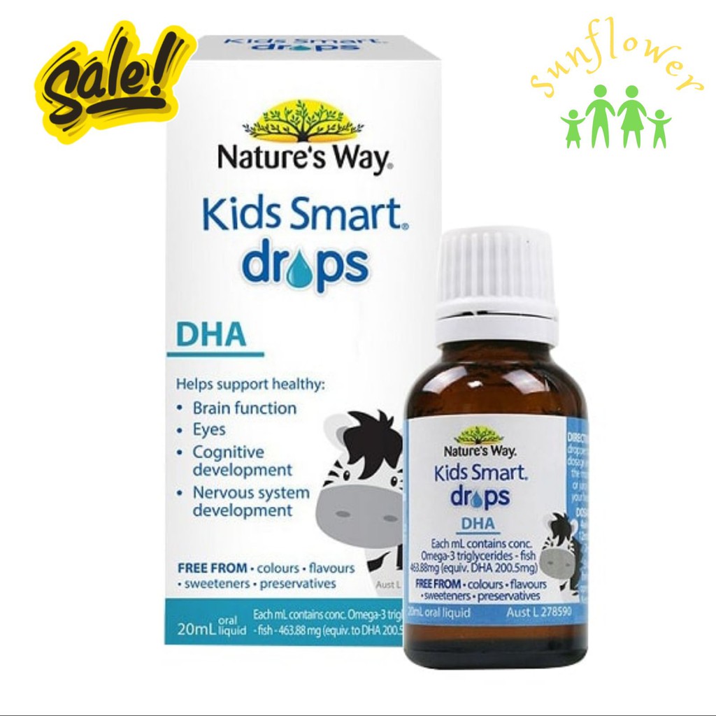 DHA giọt phát triển trí não cho trẻ từ 4 tuần tuổi Nature’s Way Kids Smart DHA Drops 20ml, Úc