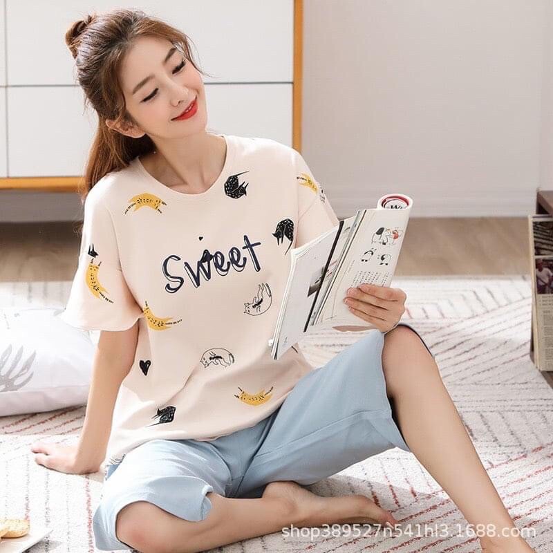 {Mã giảm giá + Hổ trợ Ship } Đồ bộ nữ, thun Cotton 100% cực mát, đủ  size, 42-70kg, mã LV02- quần ngố