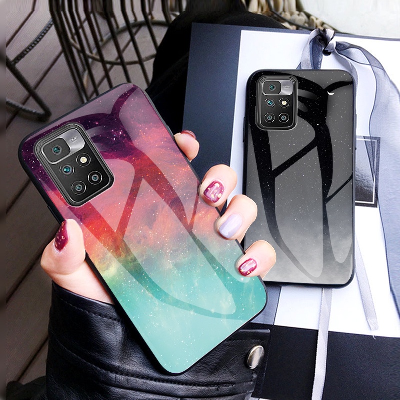 Ốp Điện Thoại Mặt Lưng Kính Cường Lực Cứng Màu Gradient Bảo Vệ Chống Sốc Cho Xiaomi Redmi 10