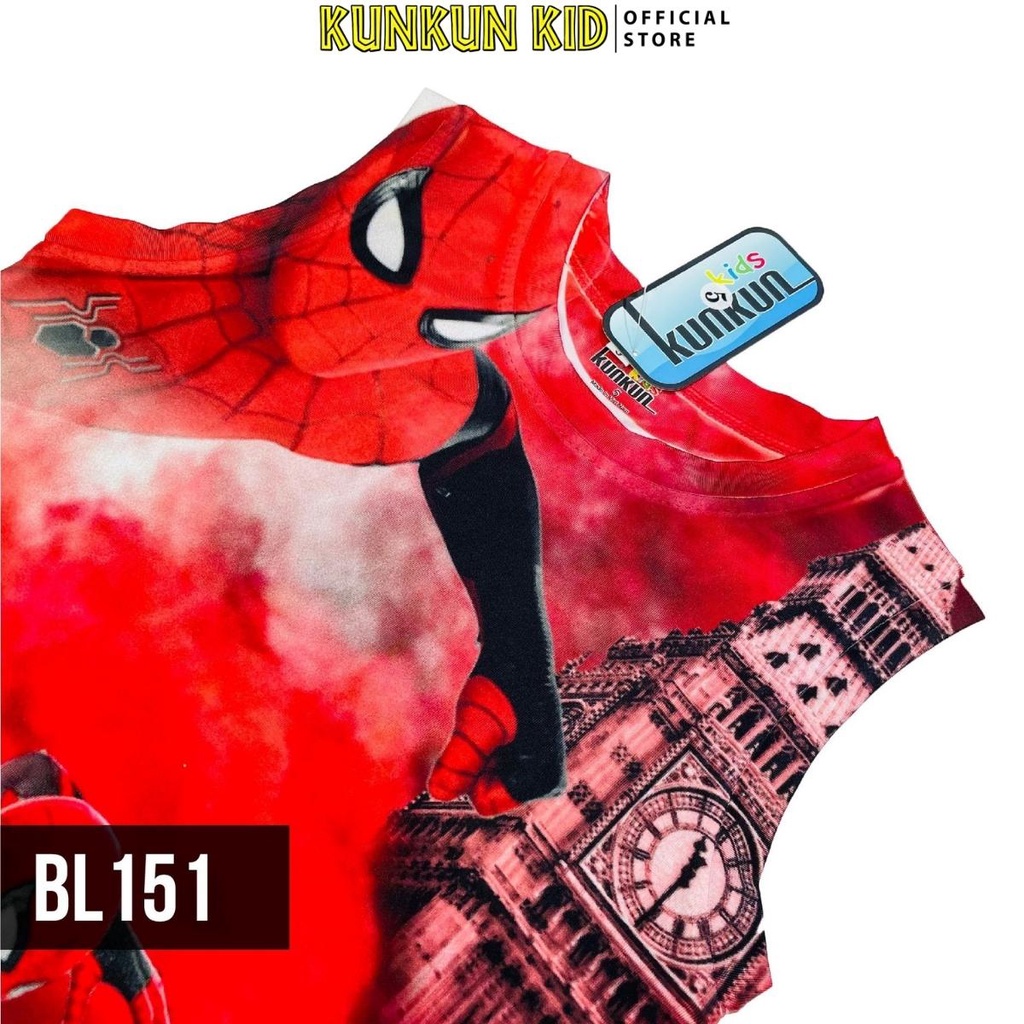Bộ ba lỗ bé trai in hình người nhện spiderman thun lạnh KunKun Kid BL151 size đại từ 10kg - 40kg cao cấp