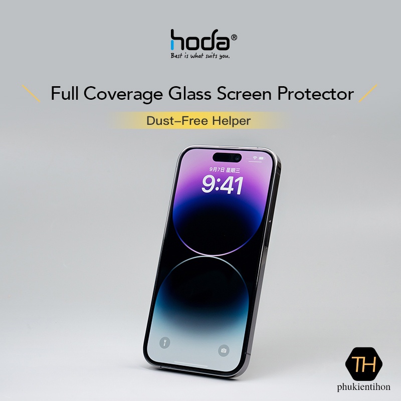 Dán Cường Lực iPhone 15 Pro Max/ 15 Pro/ 14 Pro Max/ 14  Pro HODA 2.5D Full Kèm Khung Dán Trong Suốt - Hàng Chính Hãng