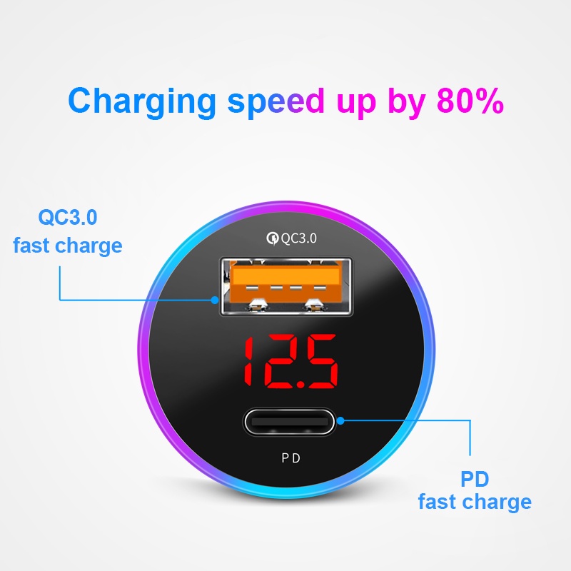 Tẩu sạc nhanh xe hơi BLALION PD QC3.0 38W 12V 24V USB Type C có đèn LED hiển thị điện áp đa năng