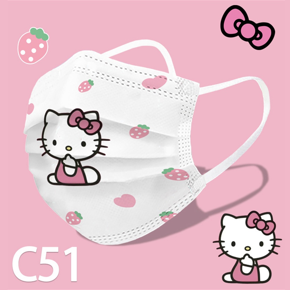 10 Chiếc 3 Lớp Khẩu Trang Bảo Hộ Trẻ Em Mặt Nạ Hoạt Hình Hello Kitty In Họa Tiết Hình Mặt Nạ