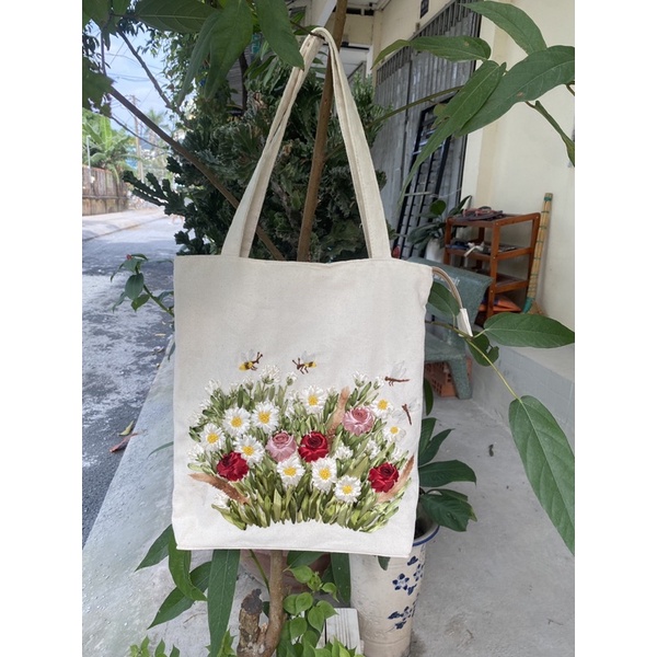 Túi tote thêu ruy băng, quà tặng đối tác