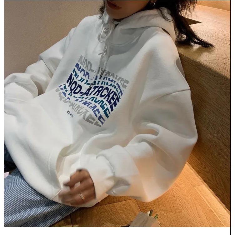 Áo Hoodie Nhung Dày Dáng Rộng In Họa Tiết Thời Trang Thu Đông Mới Cho Nữ