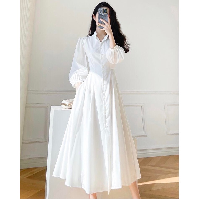 Đầm Trắng Công Sở, Dự Tiệc Form Dài Chất Cotton  Lụa Sang Trọng – Thanh Lịch