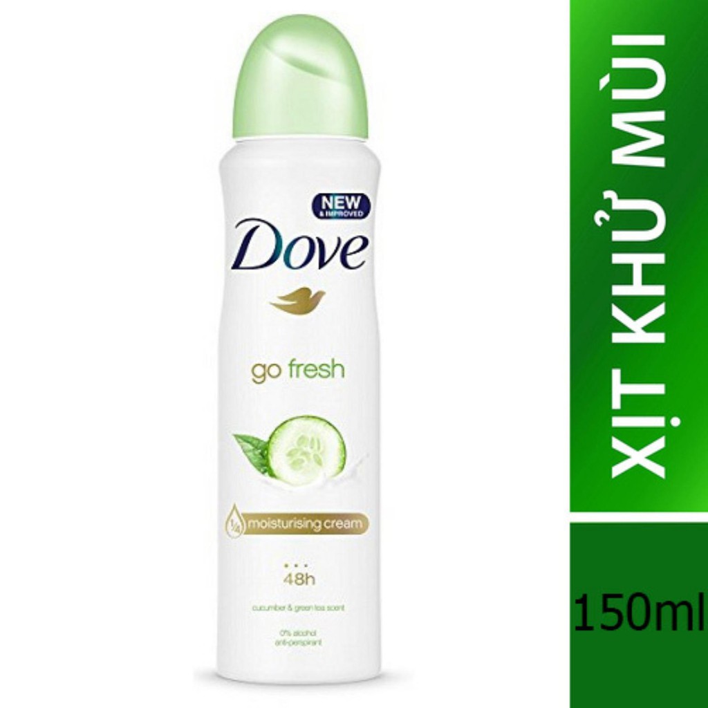 Xịt khử mùi Dove Go Fresh 150ml Hương Dưa Leo (Xanh lá)