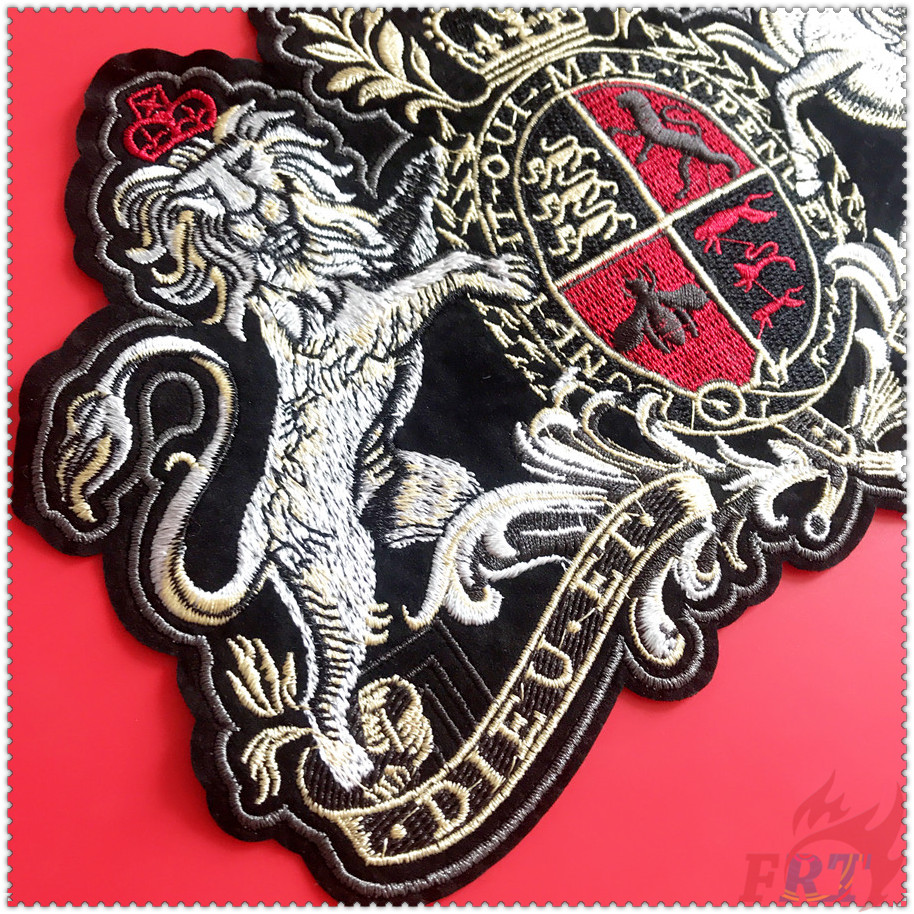 ✿ Royal Coat of Arms of The United Kingdom：Dieu Et Mon Droit Patch ✿ 1Pc Lion Horse Diy Sew on Badges Patches Clothing Accessories