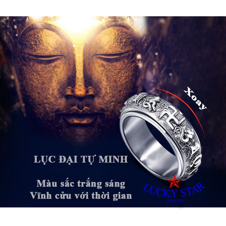 NHẪN OM MANI PADME HUM xoay khắc chữ VẠN - SÁNG BÓNG VĨNH VIỄN KHÔNG ĐEN