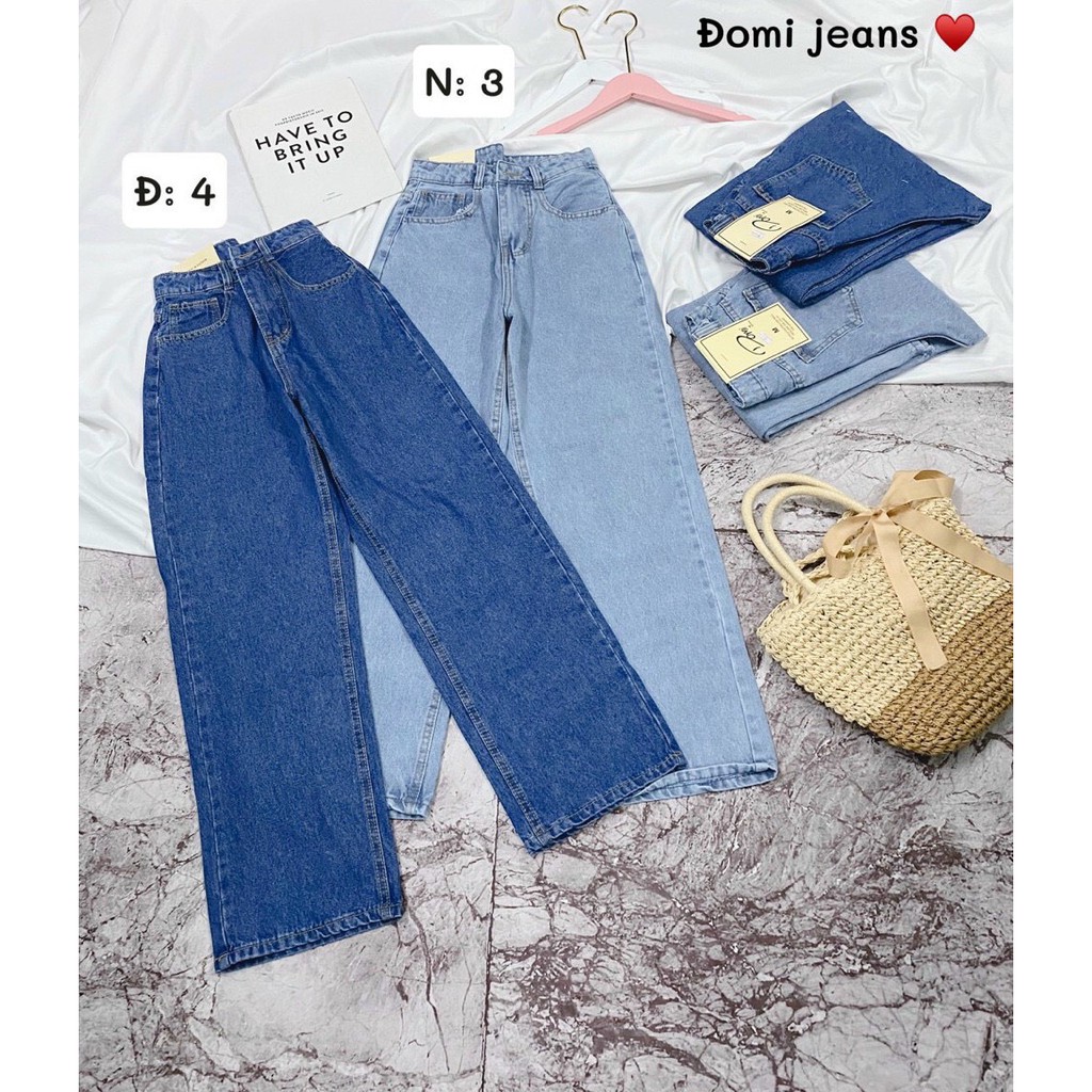 Quần baggy jean nữ trơn lưng cao. Quần jean baggy nữ hàng vnxk có 2 màu