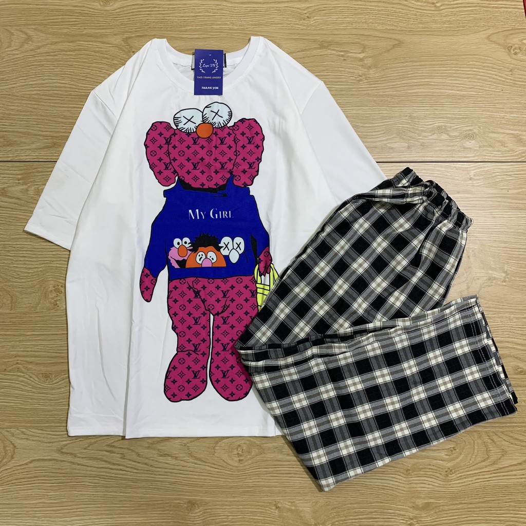 Đồ Bộ Nữ Quần Dài Caro Ống Rộng Áo Thun Unisex My Girl Tay Lỡ Lapi VN, Nhiều Mẫu, Chất Vải Thoáng Mát,Form Rộng Freesize