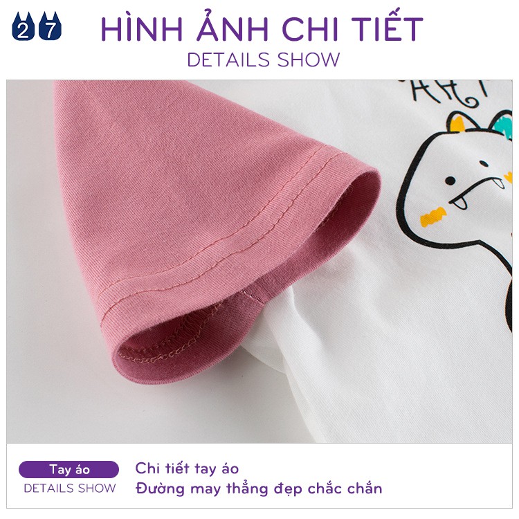 Áo bé gái 27HOME áo cotton cộc tay cho bé in hình thú đáng yêu hàng xuất Âu Mỹ