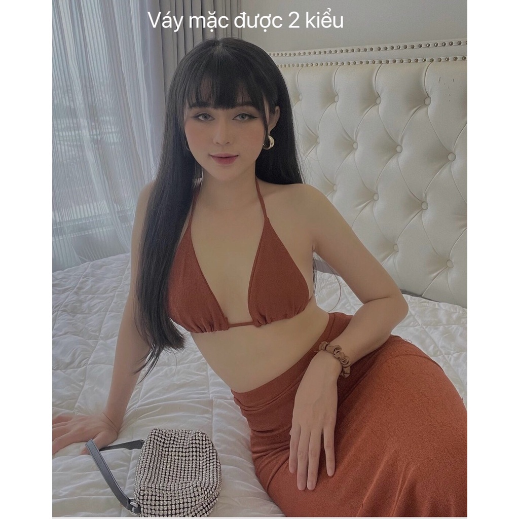 Set áo váy rút dây bụng kèm găng tay sang chảnh Đầm đi biển xinh xắn S14