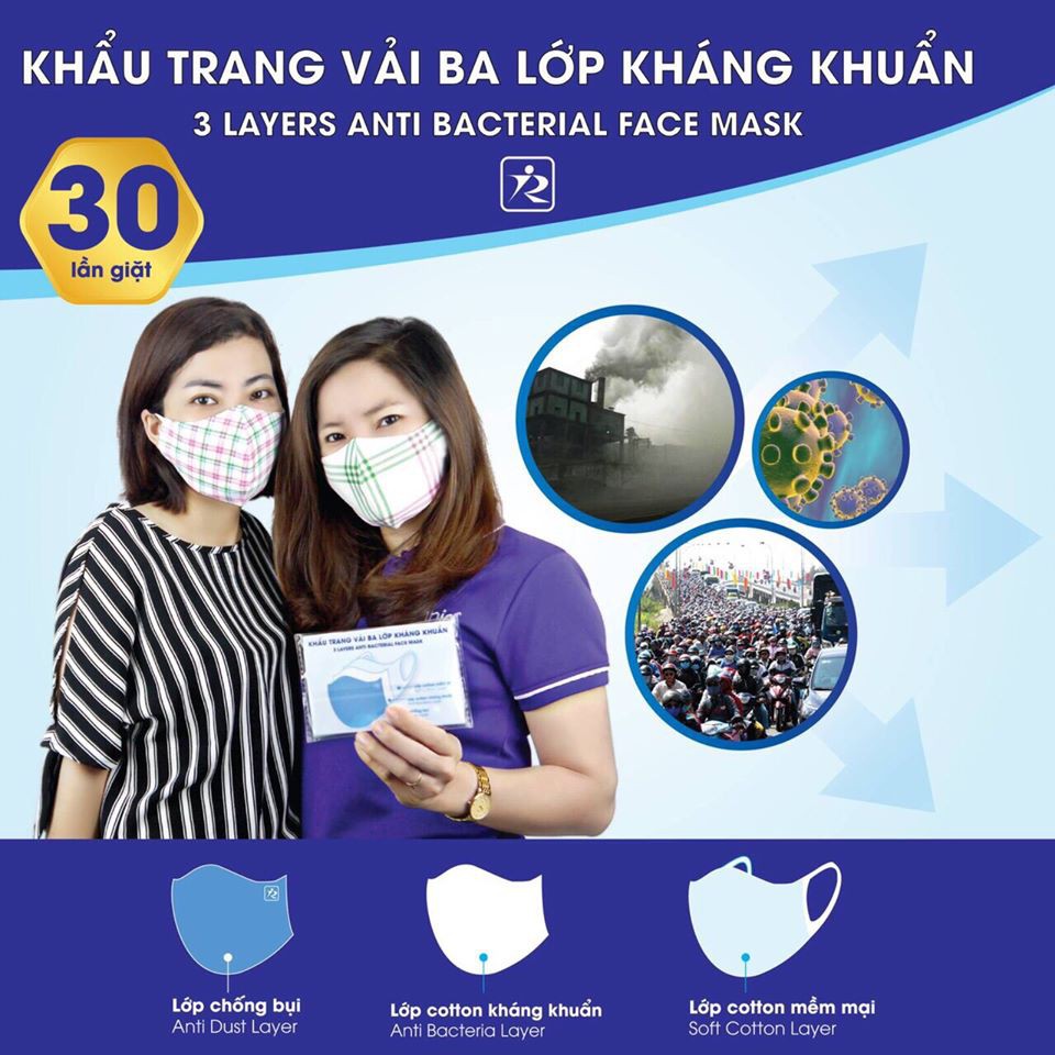 [CHÍNH HÃNG] Khẩu Trang Vải 3 Lớp Kháng Khuẩn - Chống Thấm - Tái Sử Dụng 30 Lần | BigBuy360 - bigbuy360.vn