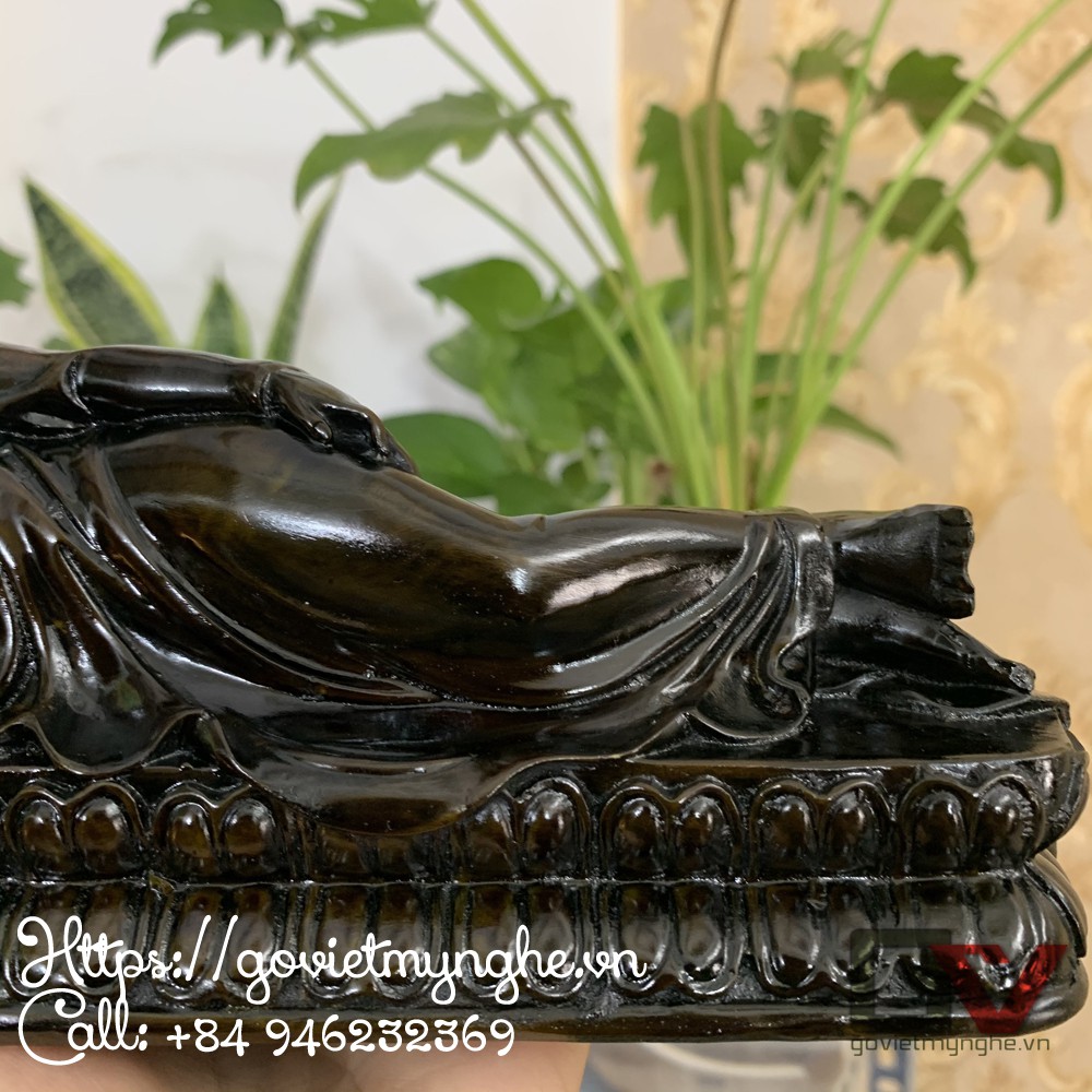 Tượng đá trang trí tượng Phật Thích Ca nhập niết bàn - Tượng Phật Thích Ca Nằm - Dài 23cm - Màu nâu đen