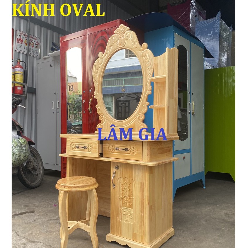 Bàn trang điểm gỗ thông tự nhiên 0.8m kính oval ,đẹp rẻ tại HCM