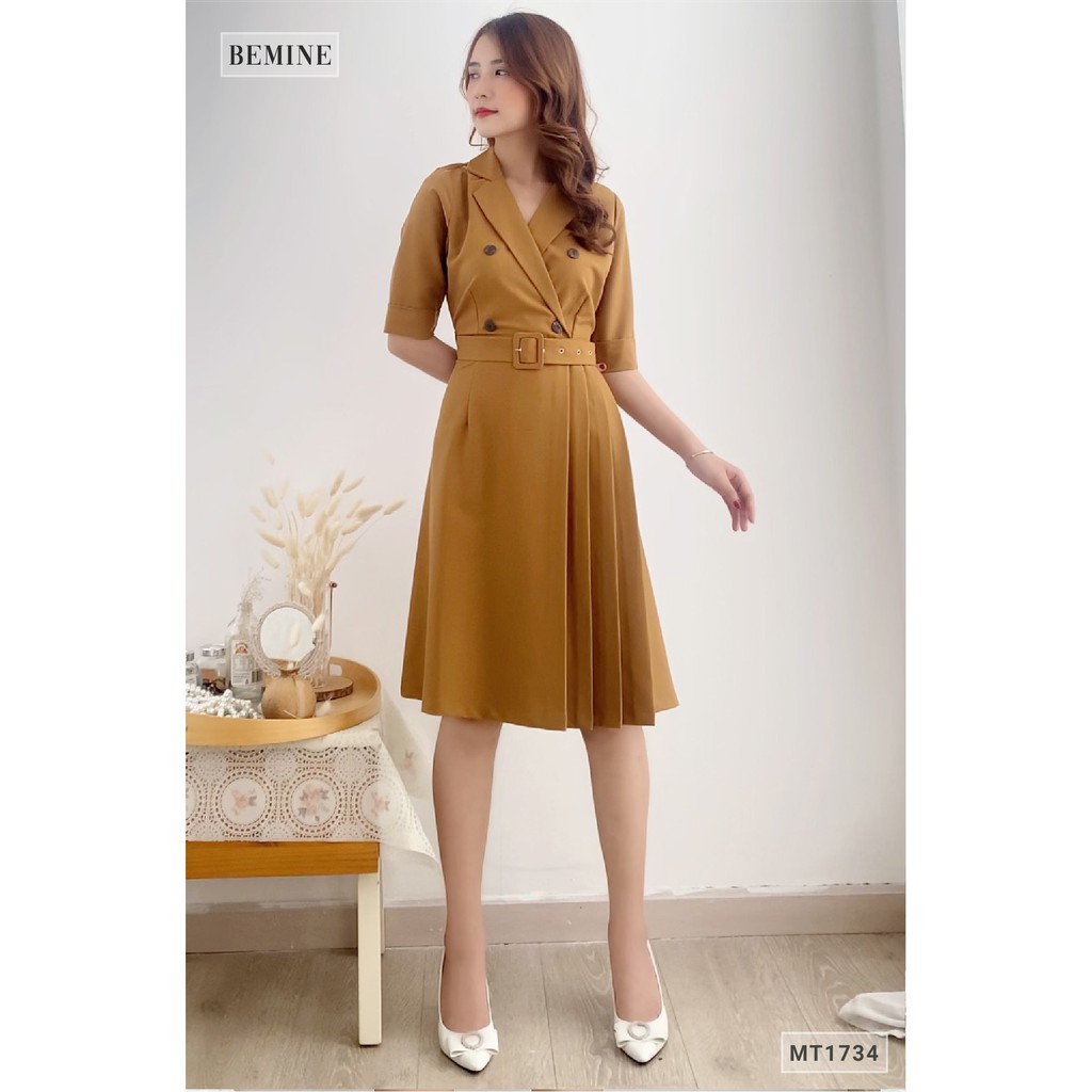 Đầm cổ vest thắt đai BEMINE MT1734VANG | BigBuy360 - bigbuy360.vn