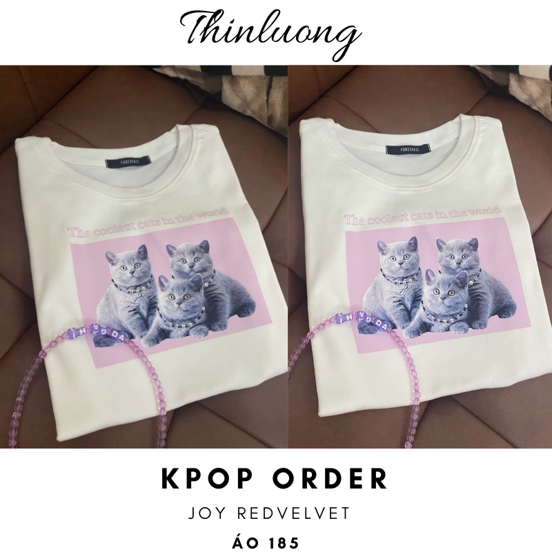 Áo thun croptop trắng hình mèo con giống JOY