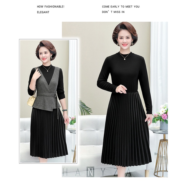 Váy dài nữ trung niên mix áo gile rời
