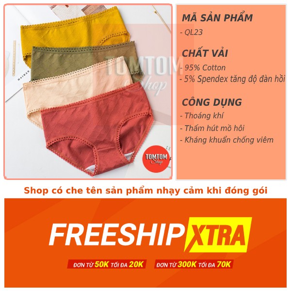 Quần Lót Cotton Màu Trơn Mềm Mịn Nâng mông kháng khuẩn vân nổi QL23 | BigBuy360 - bigbuy360.vn