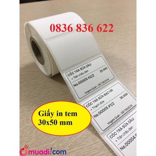 Combo 10 và 20 cuộn giấy in tem trà sữa 50x30