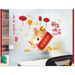 [Happy new year] Decal chào mừng năm mới 2020 , giấy dán tường trang trí ngày tết