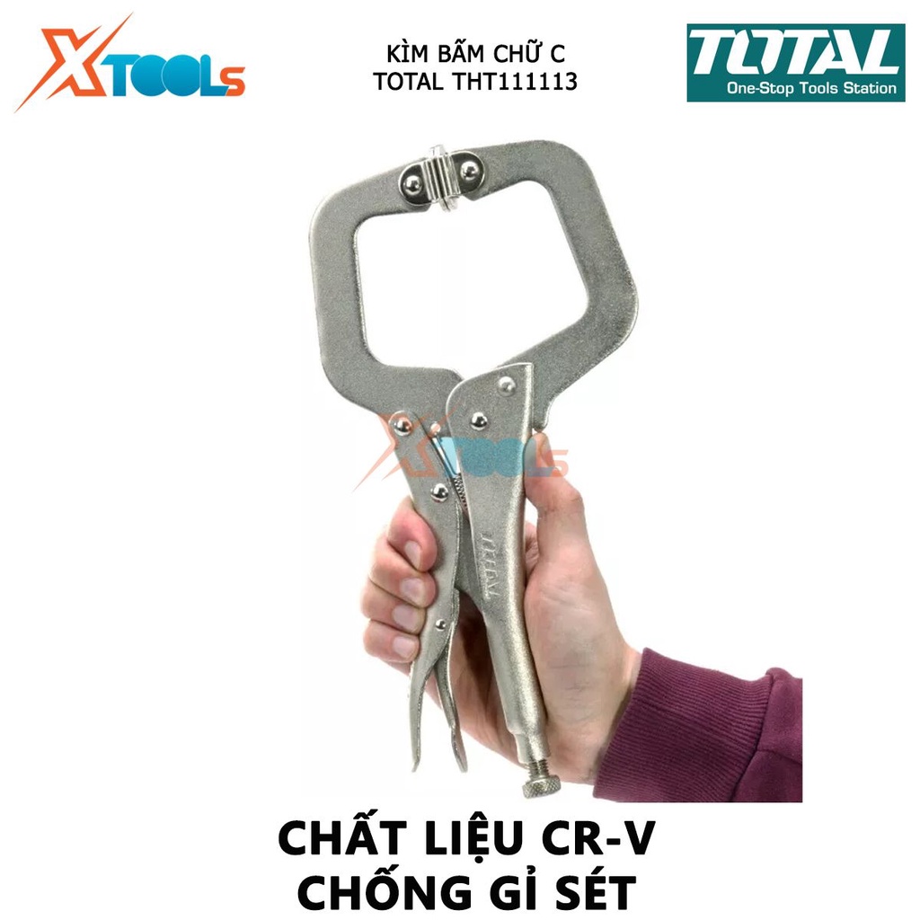 Kìm bấm chết chữ C TOTAL THT111113 | kềm bấm chữ C Kích thước 11 inch, Thép carbon, Mạ niken, kẹp định vị đồ vật để khoa