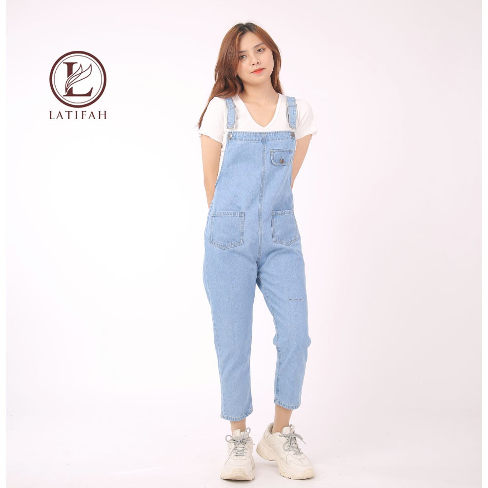 [Mã BMBAU50 giảm 50K đơn 150K] Quần yếm jean dài nữ LATIFAH rách có nắp YJ006 phong cách ulzzang hàn quốc