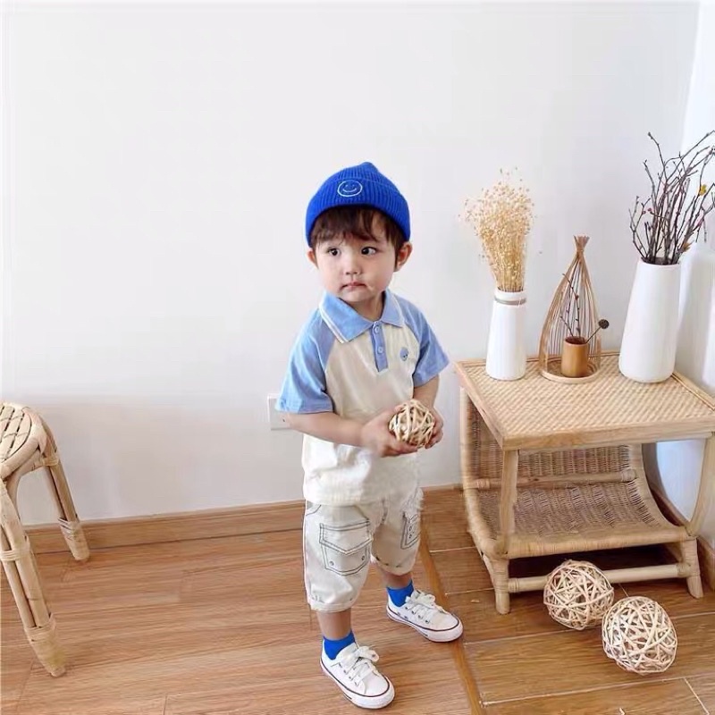 Áo polo bé trai, Áo thun bé trai bé gái cộc tay cổ trụ chất cotton tàu xịn cài cúc ngực