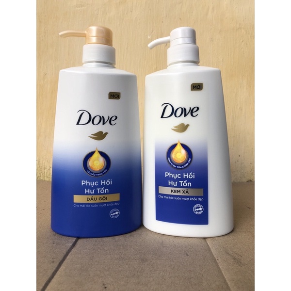 Dầu gội và Kem xả Dove phục hồi hư tổn 640g và 610g