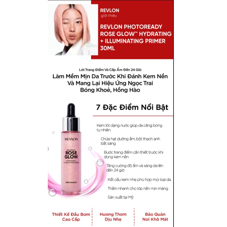 SẢN XUẤT USA Kem lót chuyên nghiệp dưỡng ẩm và bắt sáng Revlon PhotoReady Rose Glow 30ml | BigBuy360 - bigbuy360.vn