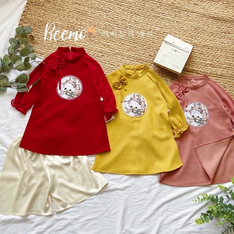 SALE- Sét áo dài bé gái đính nơ đón tết size 10 đến 23kg [ Hàng Thiết Kế Beemo]