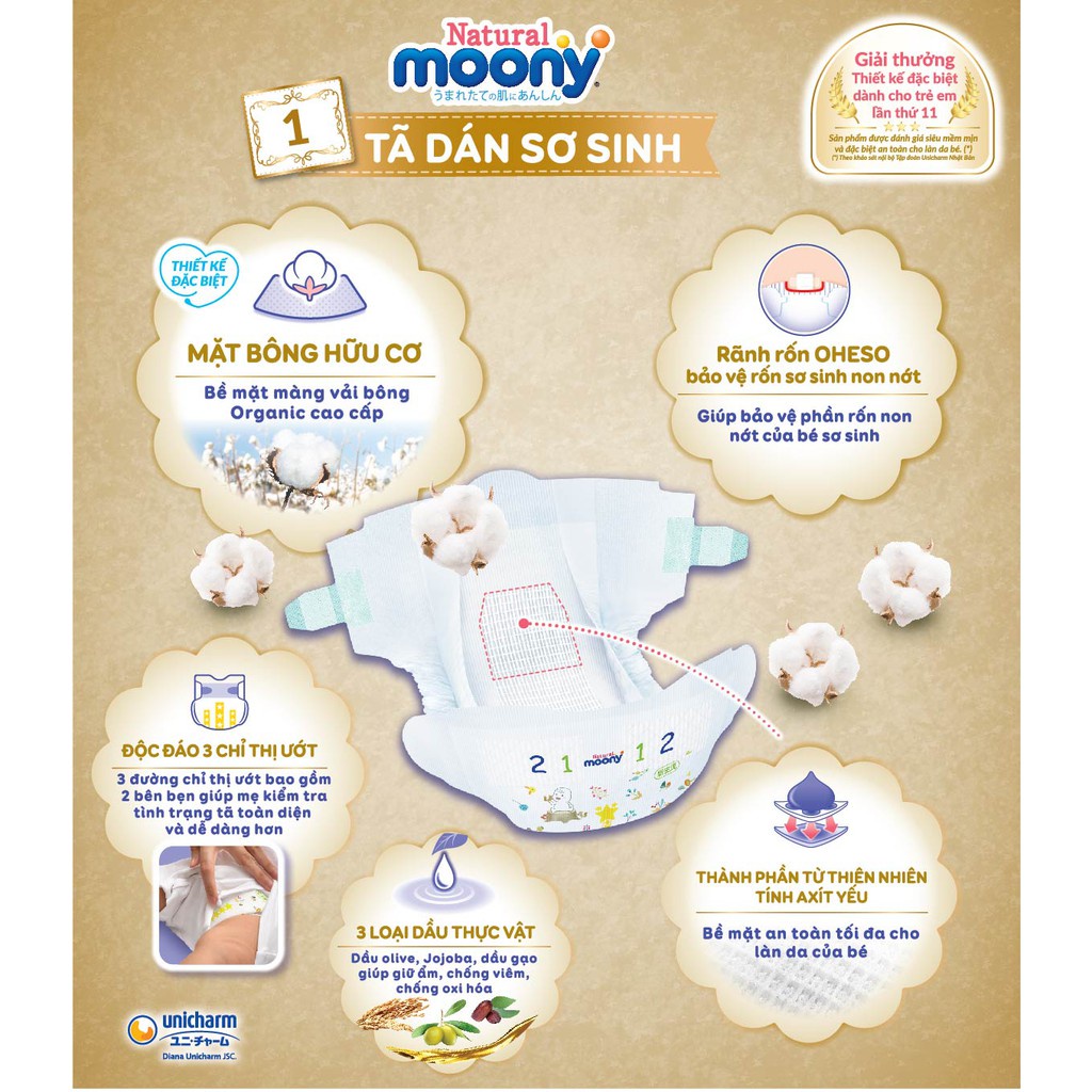 Túi 2 miếng tã dán organic Moony Natural size Newborn