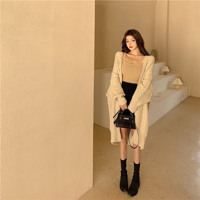 [Có sẵn] Áo khoác cadigan len vặn thừng dáng dài rộng cá tính ulzzang A011 | BigBuy360 - bigbuy360.vn