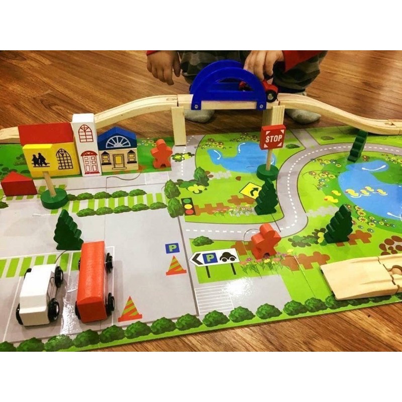 Bộ Đồ Chơi Gỗ Lắp Ghép Mô Hình Giao Thông Thành Phố Cao Cấp Dành Cho Bé