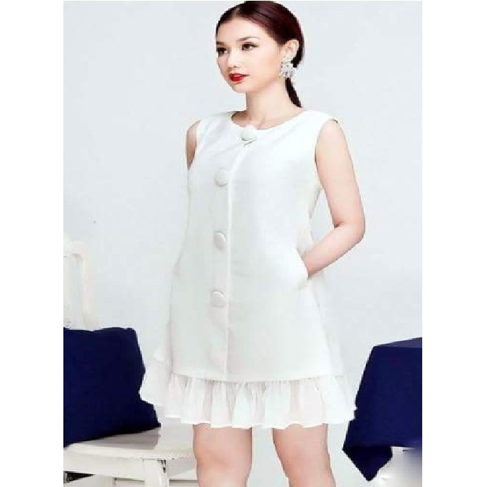 Đầm Suông Trắng Phối Nút Thanh Lịch BY4160
