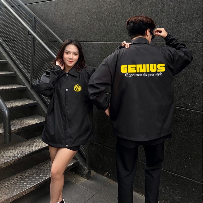 Áo khoác dù jacket ullzang unisex 2 lớp GENIUS- Áo khoác gió 2 màu WHITE - YELLOW có form rộng XL - GENIUS.CLO