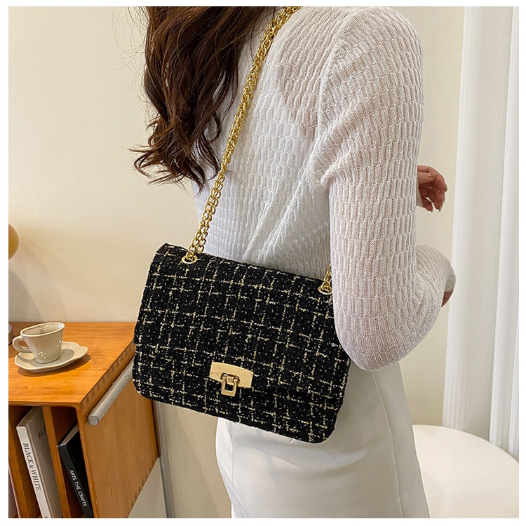 Túi JASMIN NOIR đeo chéo bằng len phối dây xích thời trang dành cho nữ