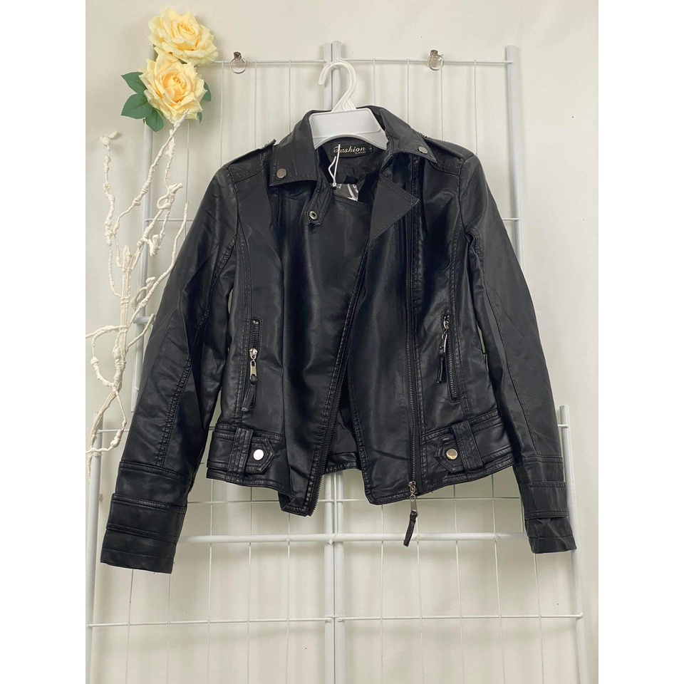 Áo khoát da nữ dáng Croptop dài tay khóa kéo 1985Store