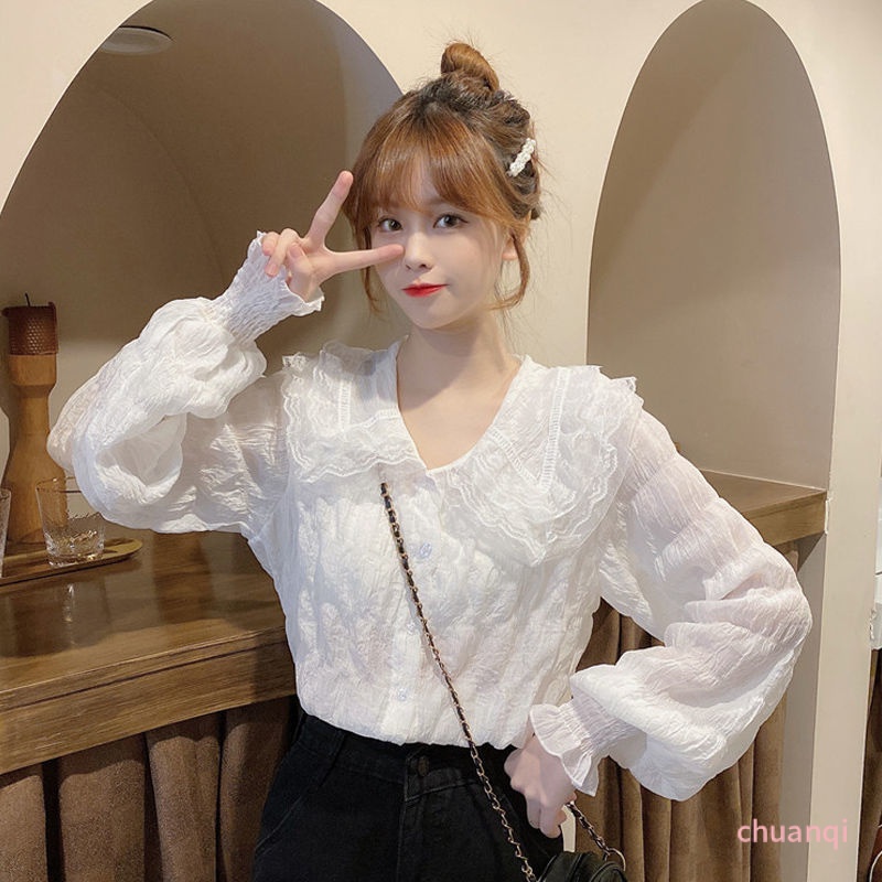 Áo Sơ Mi Chiffon Tay Dài Phồng Cổ Búp Bê Thời Trang Xuân Thu Dành Cho Nữ