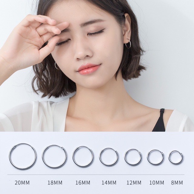Bông tai bạc H.A.S tròn trơn Unisex 10-12-14-16mm - Khuyên tai bạc thời trang