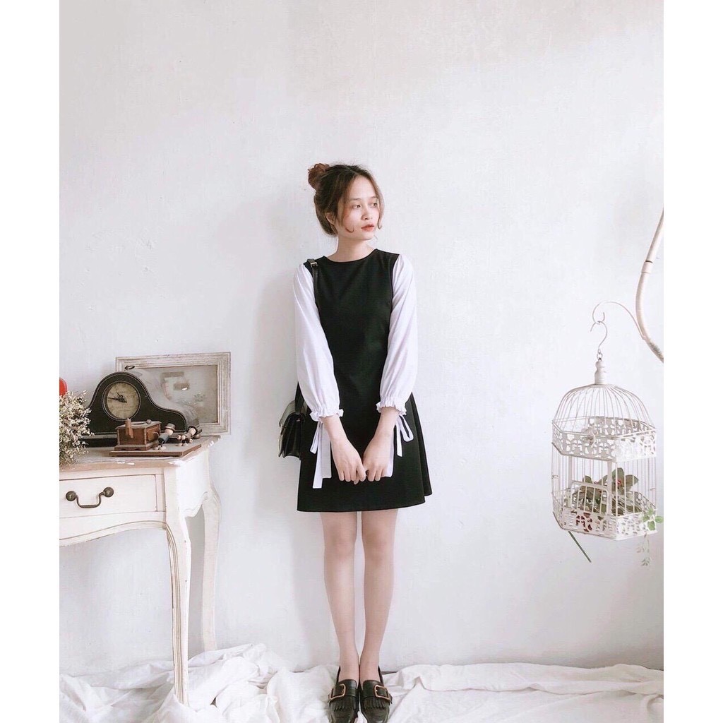 Váy đầm suông dài tay🌞FREESHIP🌞mẫu váy đầm suông tay phồng buộc nơ cực xinh, che khuyết điểm tốt-L025