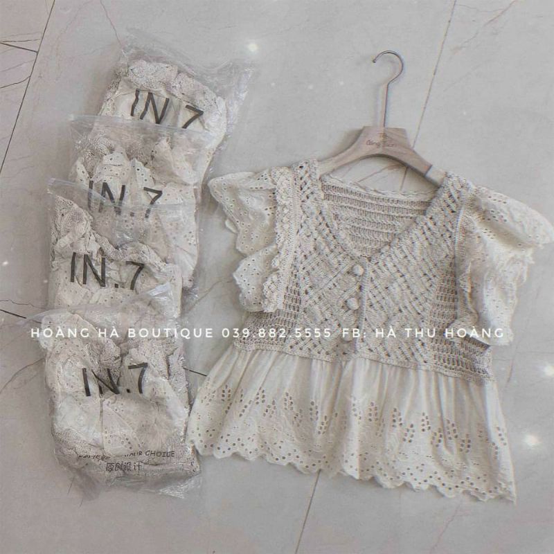 Áo kiểu BIGSIZE cánh tiên cổ ren 50-75Kg (Nude)
