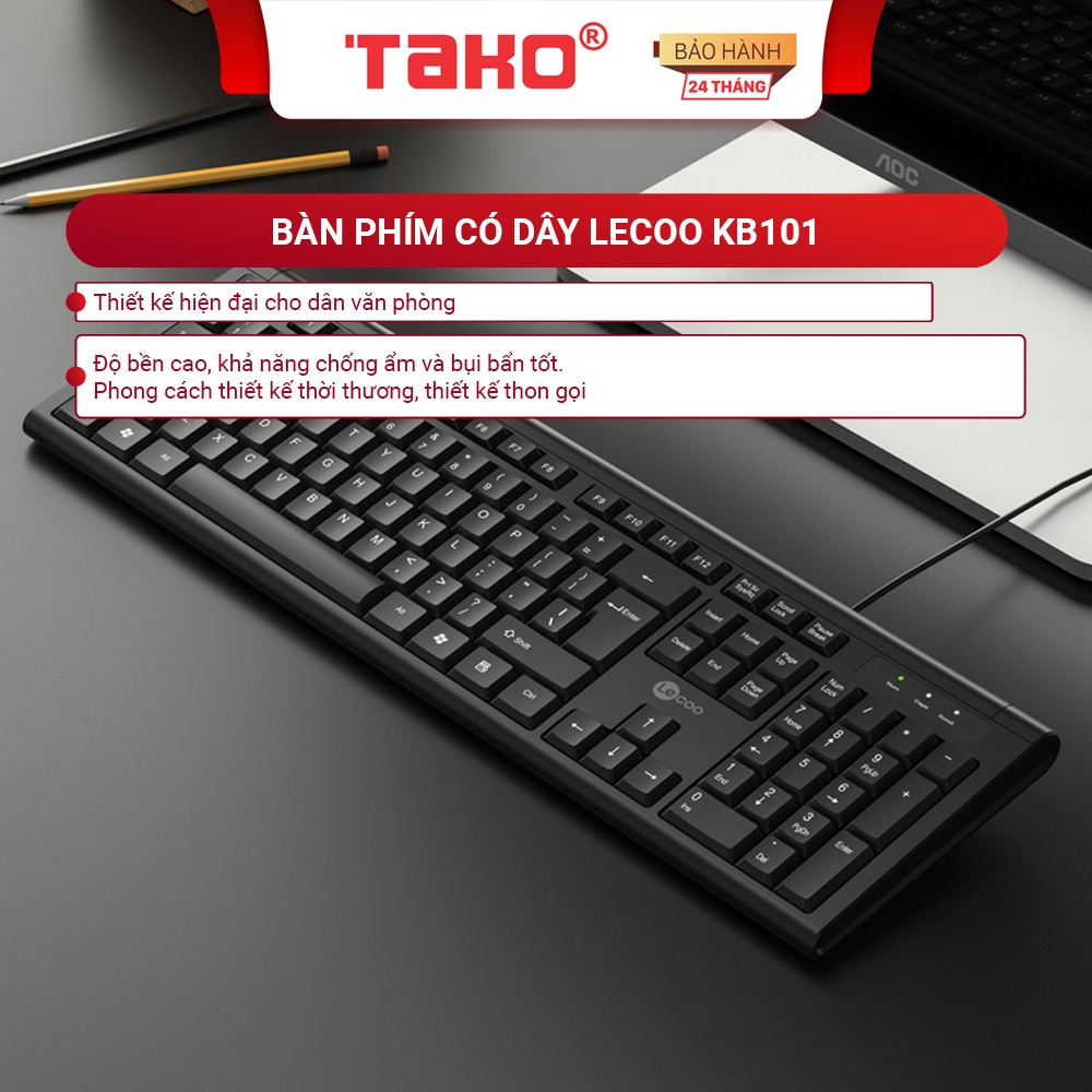 Bàn phím máy tính Lecoo KB101 có dây cổng usb. Chính hãng, BH 24 tháng