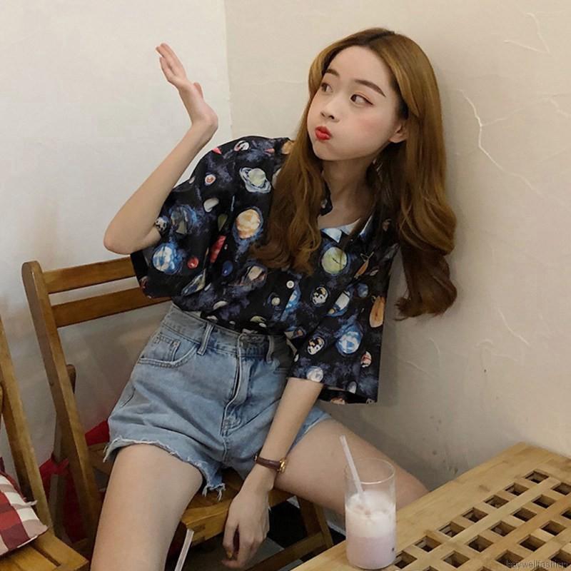 [Baywellfashion]Áo sơ mi tay ngắn in hình phong cách retro thời trang cho nữ | BigBuy360 - bigbuy360.vn