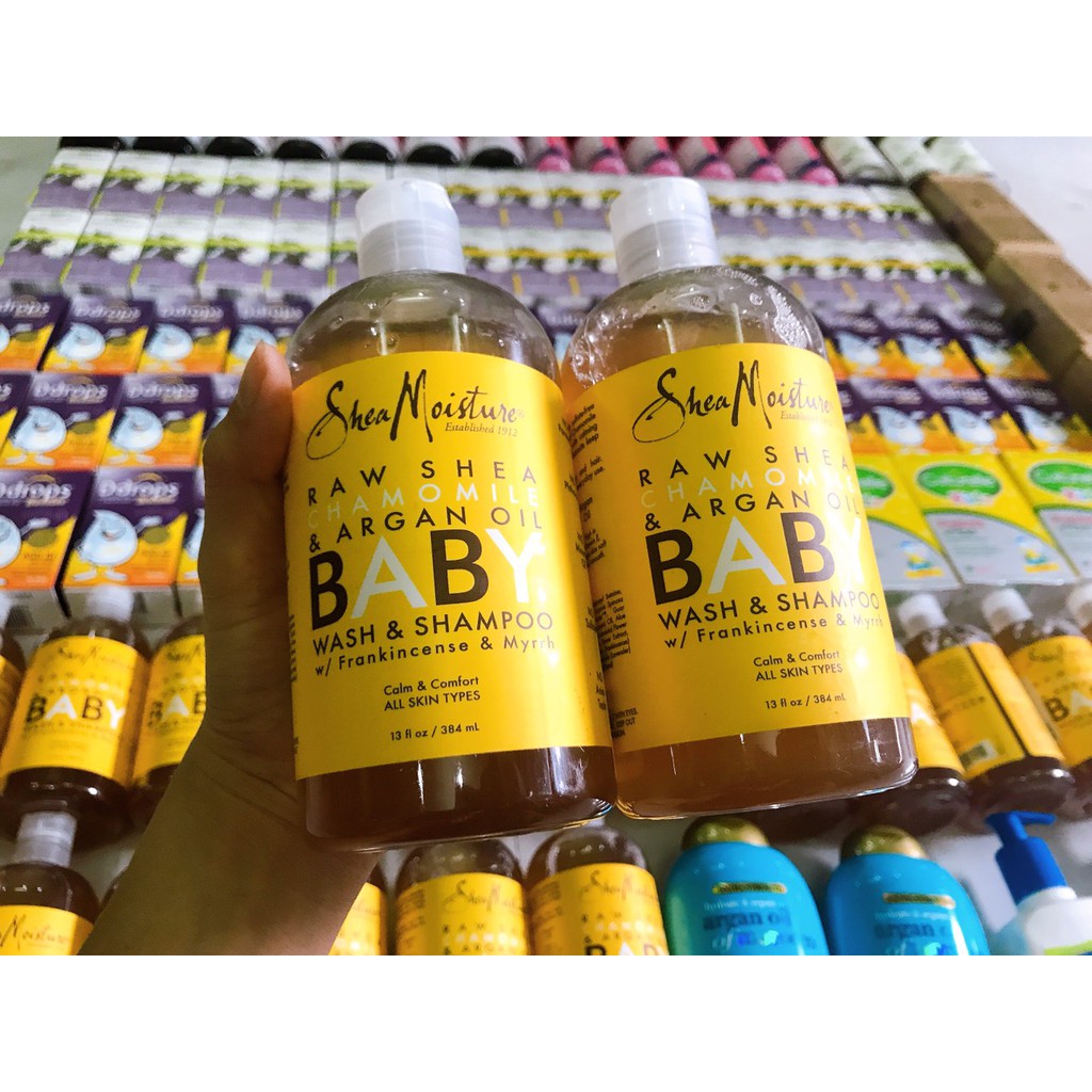 DẦU GỘI + SỮA TẮM cho bé Shea Moisture Raw Shea, Chamomile & Organ Oil 384ml